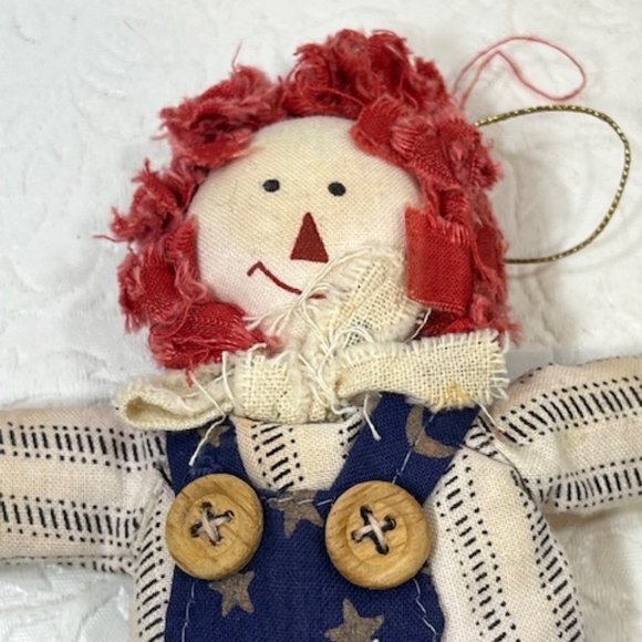 VTG Raggedy Andy Fabric Doll Christmas Holiday Tree Ornament Handmade 7" - Picture 5 of 10